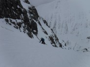 A woman leading her way up Ledge route on Easter Saturday