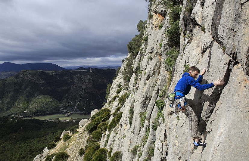 Climbing at a chilly El Chorro in the Rab Borealis  © Mike Hutton
