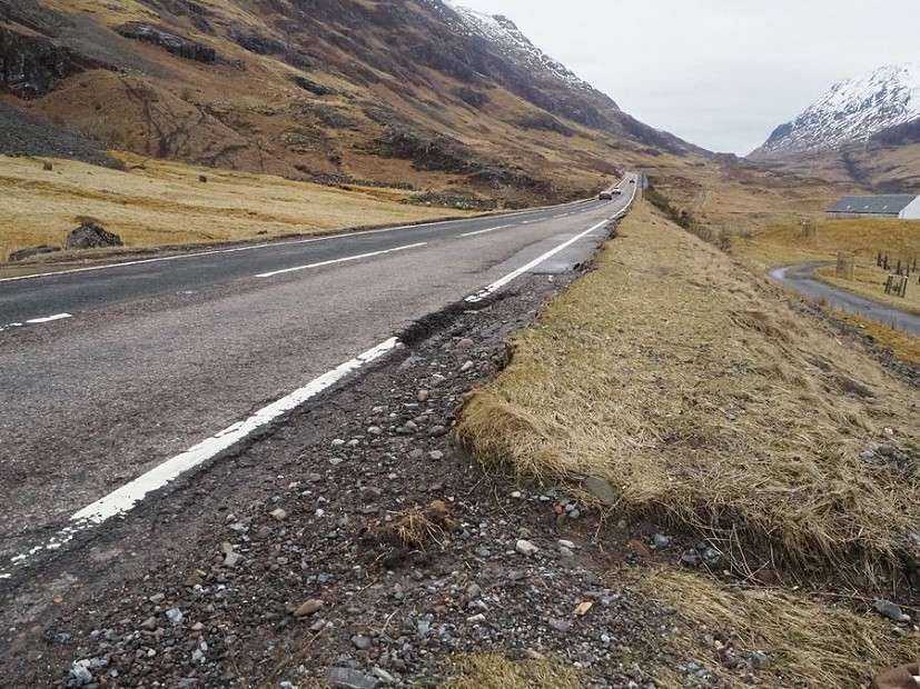 Crumbling road edges on the A82 in Glen Coe  © Emily Donoho