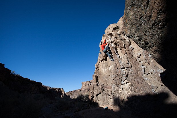 The Spider Hoodie in action at the Sad Boulders, Bishop CA  © Penny Orr