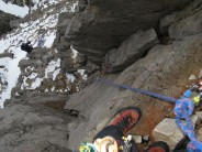 Looking down the crux pitch
