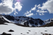 Late April in the northern corries with firm snow conditions after many nights of sub zero temperatures.