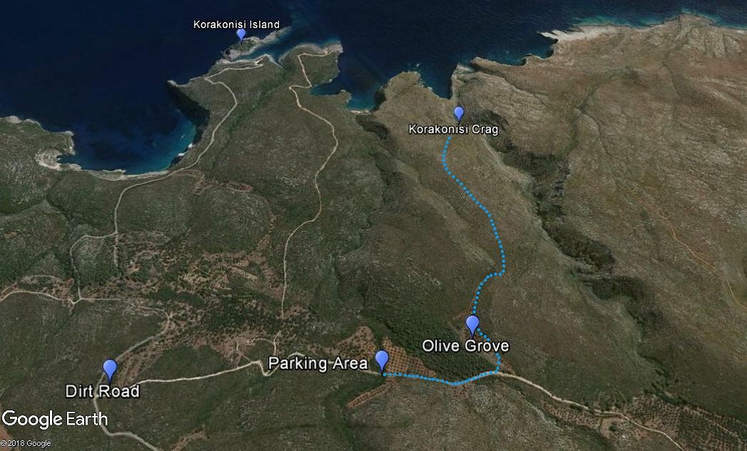 Approach Topo Of Korakonisi Crag  © Google Maps