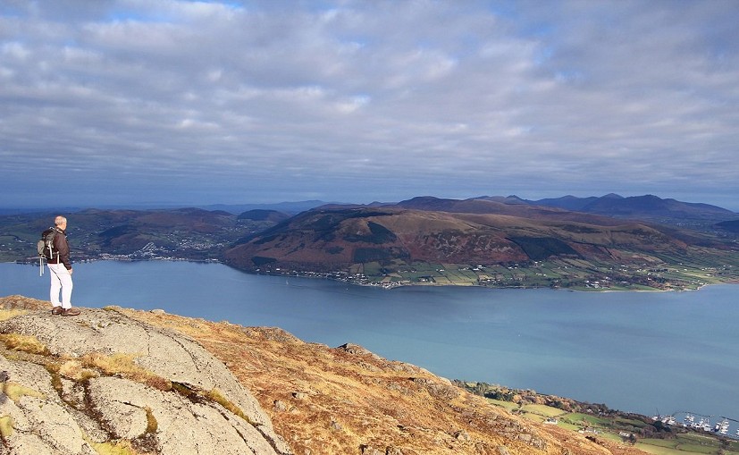 The stunning view across Carlingford Lough toward the Rostrevor Hills and Mourne Mountains from high on Slieve Foye  © Adrian Hendroff