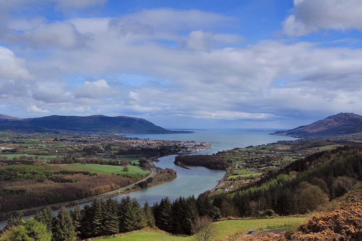 Newry River and Carlingford Lough from Flagstaff Viewpoint, with Slieve Foye (right) and Slievemartin (left)  © Adrian Hendroff