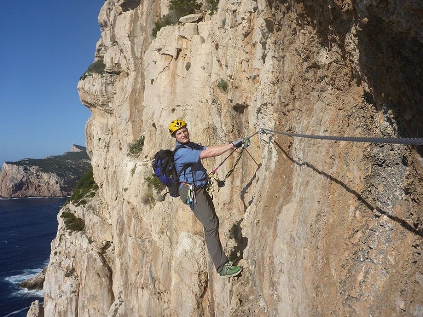 Finding the Alpine Light Pants well suited to a warm and breezy via ferrata   © Toby Archer