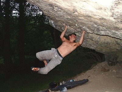 Sam Cattell on the First Ascent of Be Ruthless (V8+) at Pant Y Mwyn  © Gruff