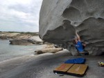 Bouldering on the beach in Lumio