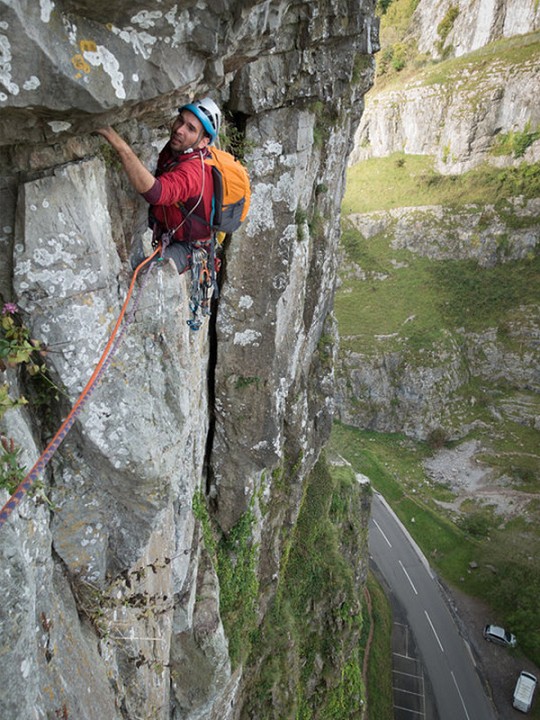 Si Verspeak looking overjoyed with the prospect of tackling the crux Shield of Coronation Street  © Rob Greenwood - UKC
