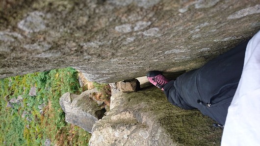 Low ankle shoes on an offwidth? Getting blood on the rock at Curbar.  © Sam B