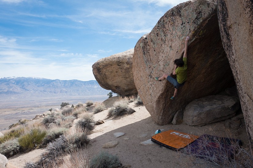 The author on All Fired Up (V7) at the Druid Stones  © Penny Orr