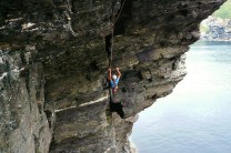 A walk on the wild side! 1st pitch of "Fight or flight" E5 6b Willapark cliff North Cornwall
