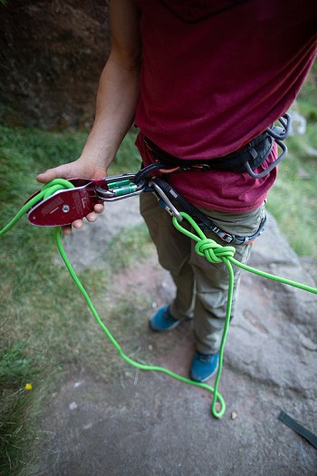 Clipping into the system as a backup  © Nick Brown - UKC
