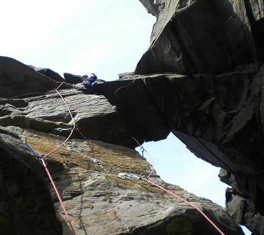 Storming the Bridge, E5 6a, False Stack Area, Yesnaby. First ascent.  © Neil Morrison