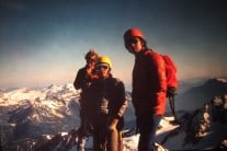 Summit of the Aiguille de Chardonet. Climbers ?, Tony Burden, Ian Freebie. C1980's