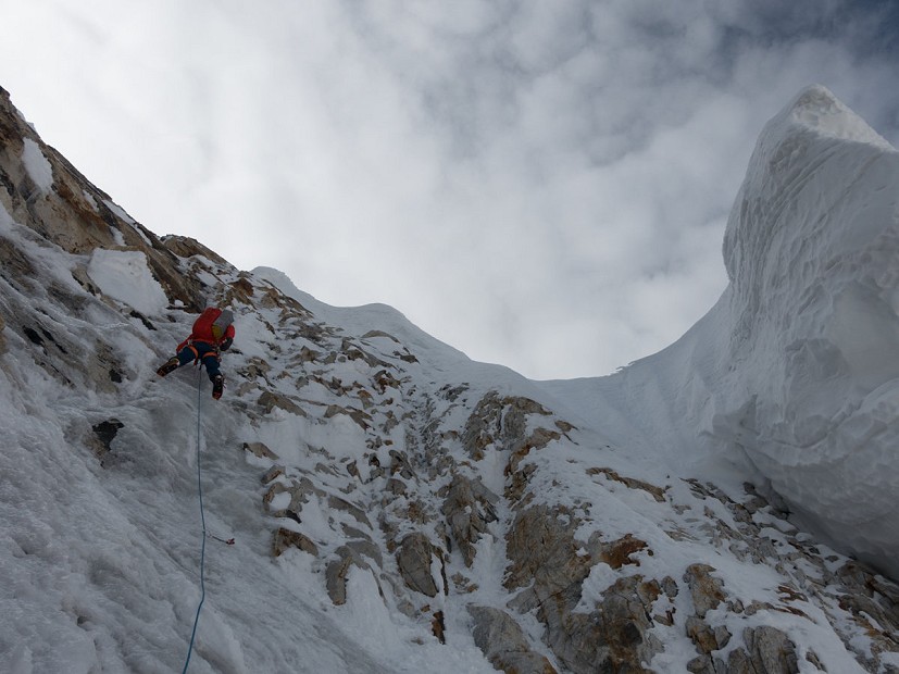 Tom leading the way up an ice pitch.  © Tom Livingstone