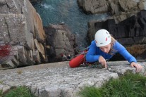 Finishing 'The Arete' (HS) at Porthclais