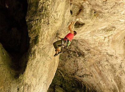 Climbing a route in the Dove caves not sure what route but looked like it hadn't seen any action for a while.  © Charlieharrison