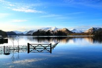 A stunning cold winter morning on the shores of Derwent Water, The Lake District.