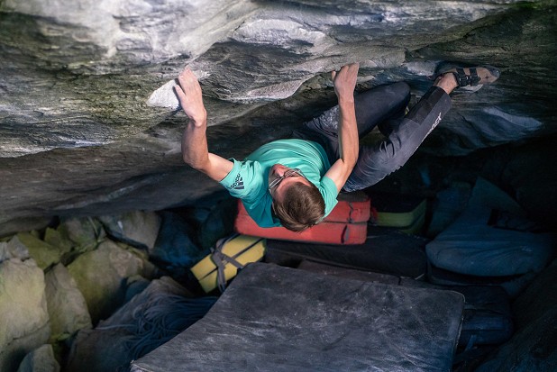 Will Bosi ticking Practice of the Wild 8C.  © Eddie Fowke/The Circuit Climbing Magazine