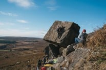 New route on the photograph boulder at Stanage Plantation,
a direct version of 'Overexposed' photo Tom Blacklock