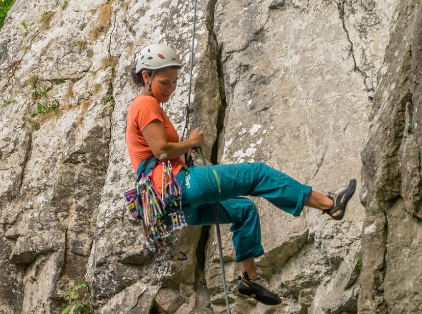 The wide waistband and leg loops makes the Beal Venus Soft a comfortable option for hanging, abseiling and belaying  © Paul Evans