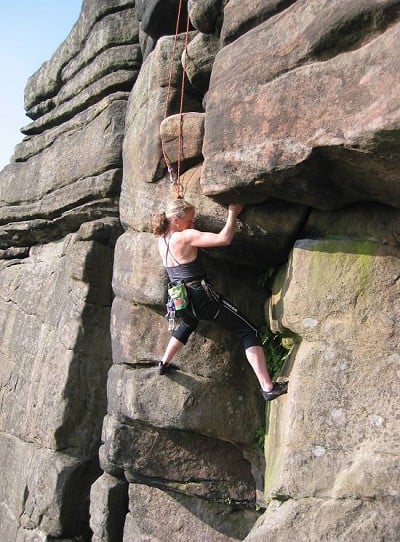 Hilary Bloor on the fierce Hell Crack (VS 4b), Stanage  © Penny Allchin