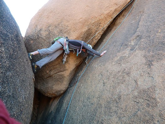 The, er, ''tricky'' start to the layback on Flake Quake's final pitch!  © Dave Williams