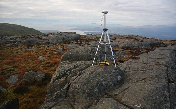 The survey equipment at the summit of Foel Penolau  © Myrddyn Phillips