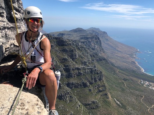one of the more comfortable belays on Jacob's Ladder, Table Mountain, with view :-)  © jill2wheels