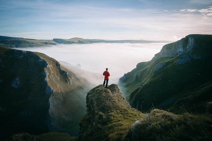 Ben checking out the cloud inversion in Winnats Pass.  © www.samtaylorphoto.co.uk