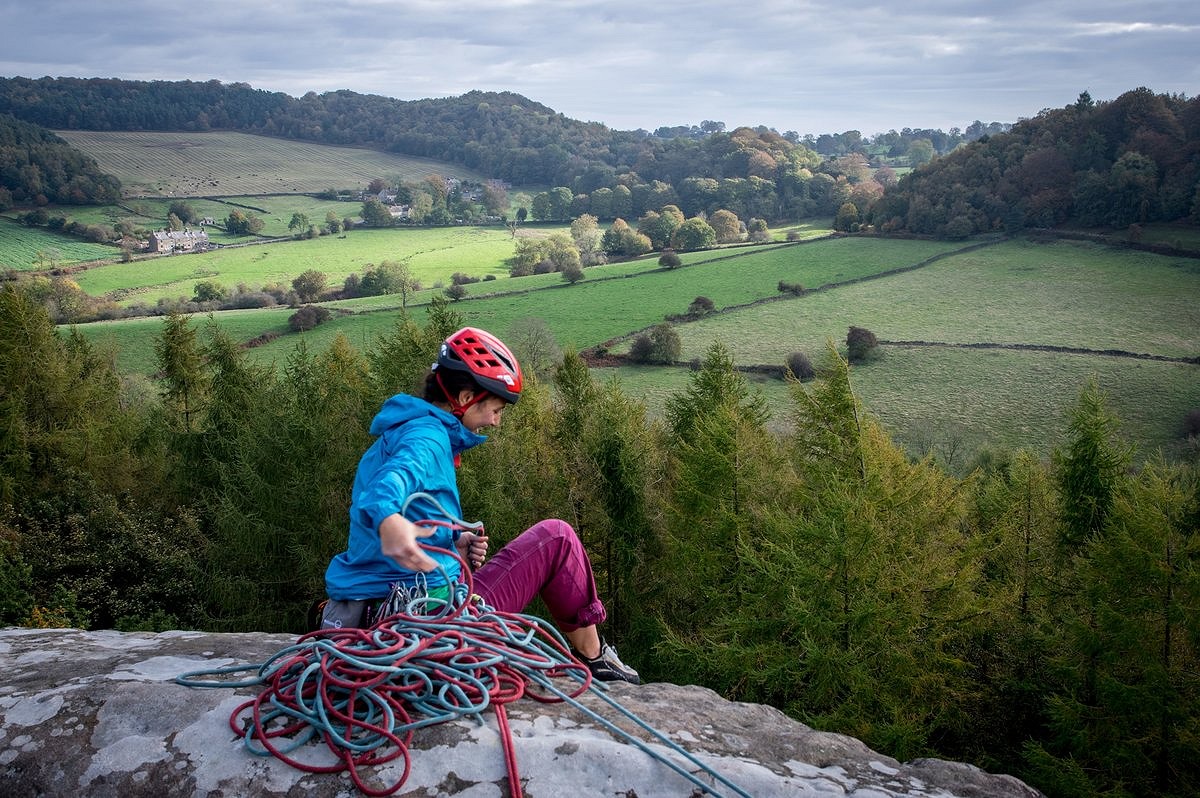 The Interstellar is a useful windproof layer for the top of the crag  © Paul Evans