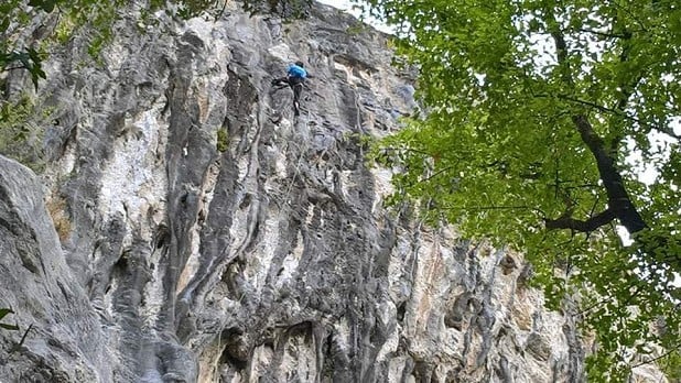 The author scraping his way up Mistral Gagnant 7b+, 45m long.   © Toby Dunn