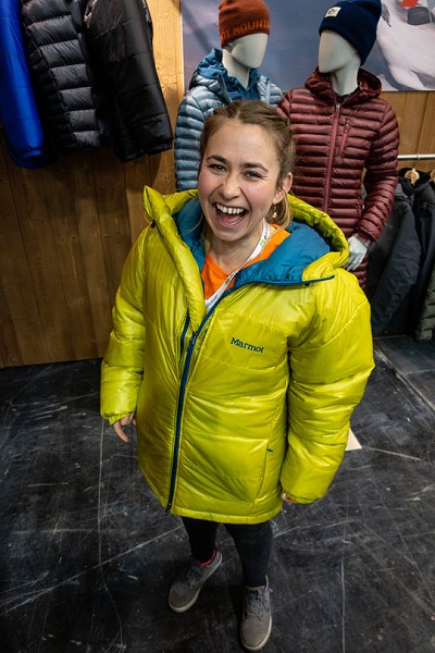 Probably better suited to 7000m Peaks than Trade Shows...and to someone a lot larger than Rachael...  © UKC Gear