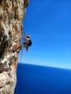 No way out but down to start the next pitch. Cave abseil pitch 7 Diedro UBSA penon di ifach