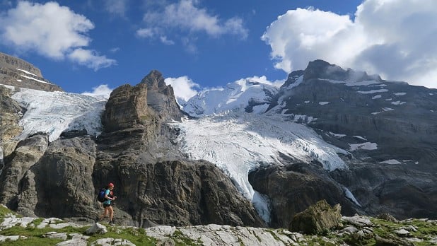 Running along glacial moraine on the Alpine Pass Route, Switzerland  © Chris Councell