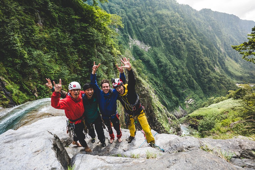 The team enjoying their The North Face sawanobori expedition to Toyama, Japan.  © The North Face