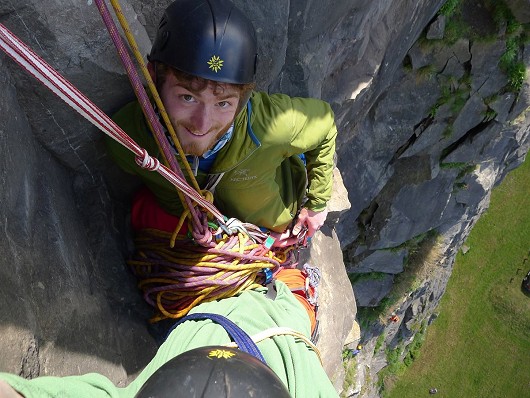 Nathan and me on the cosy belay ledge he found after getting lost on pitch 3  © nathanjmasters