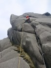 Chalking up just before the groove on Lady Rose, Bearnagh Tors.
