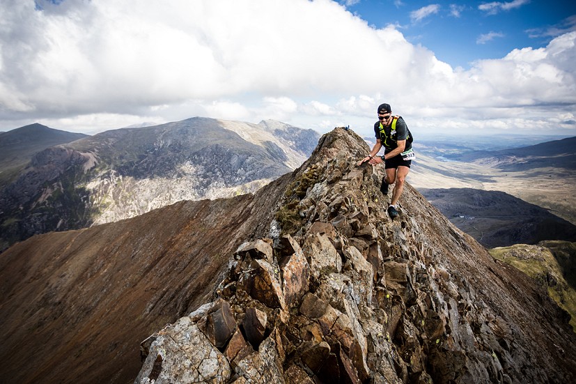 Canada's Galen Reynolds in the lead on Crib Goch, day 1  © No Limits Photography