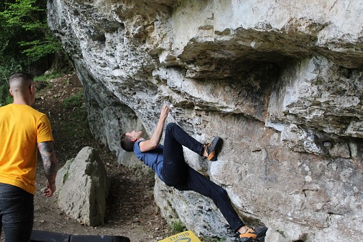 Right heel hook on the starting right hand of Pop For the Top moving to the left pinch  © MikeStewart