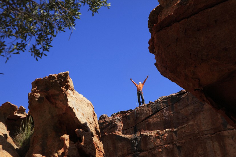 'The best moments in climbing can be hard to describe, let alone share'. Jerome Mowat just after topping out on a hard route in the Cederberg Wilderness Area, Western Cape, South Africa. Photo by David Pickford  © Dave Pickford