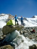 Terrible choice of bivy spot on a glacier at 5000m in Tajikistan.