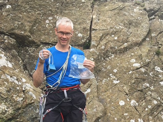 Nick with his found prize nut at Gouther Crag!  © Joe Browns/The Climbers Shop