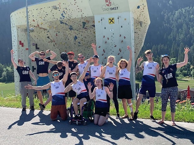 The GB Paraclimbing Team in front of the impressive wall in Imst, Austria.  © Robin O'Leary