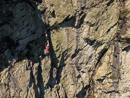 Mike Hutton on Granolithic Groove (E1) at Iron Crag.  © Alan James - Rockfax