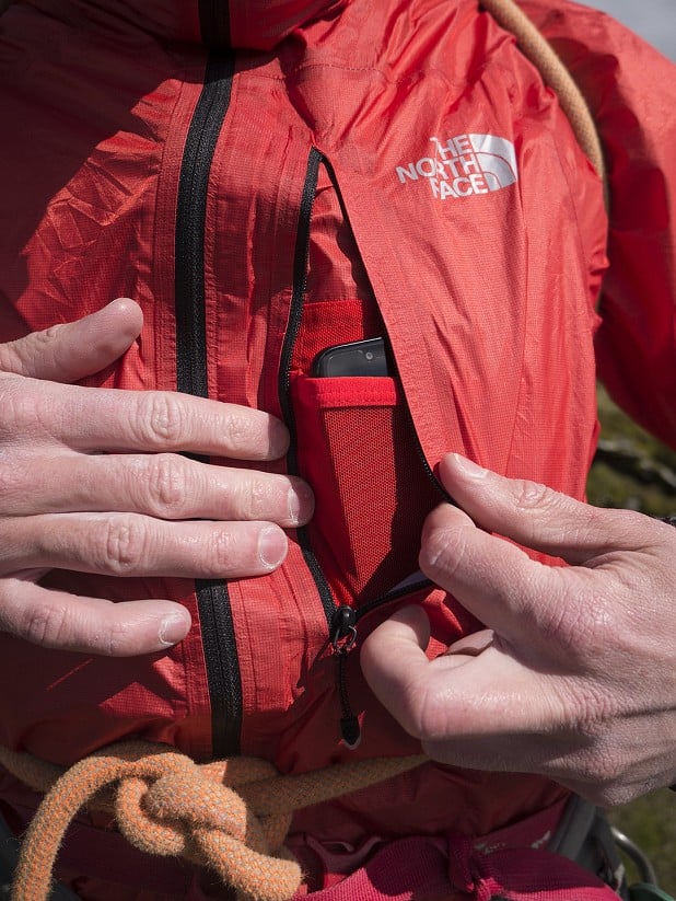 A small chest pocket that conveniently stores a phone in an internal mesh sleeve   © UKC Gear