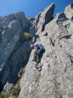 My son on the first pitch of Pinnacle Rib Route on east face of Tryfan.