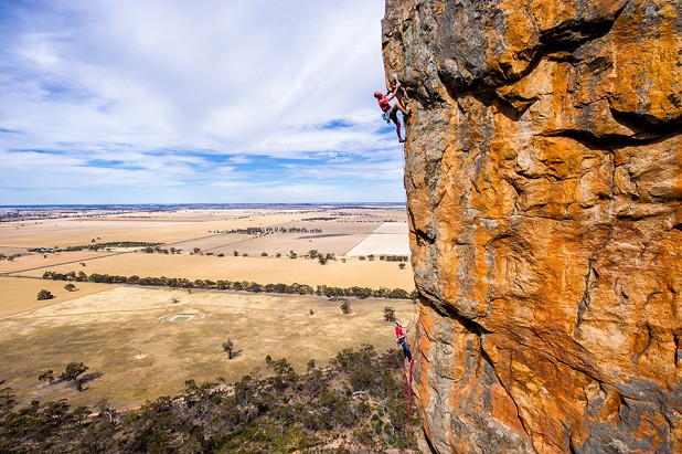 Gareth Llewellin on pitch two Anxiety Neurosis (26), Arapiles.  © Simon Carter/Onsight Photography