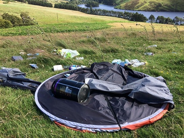 Abandoned tent and rubbish on Harbour Hill, Pentlands  © Pentland Hills Regional Park